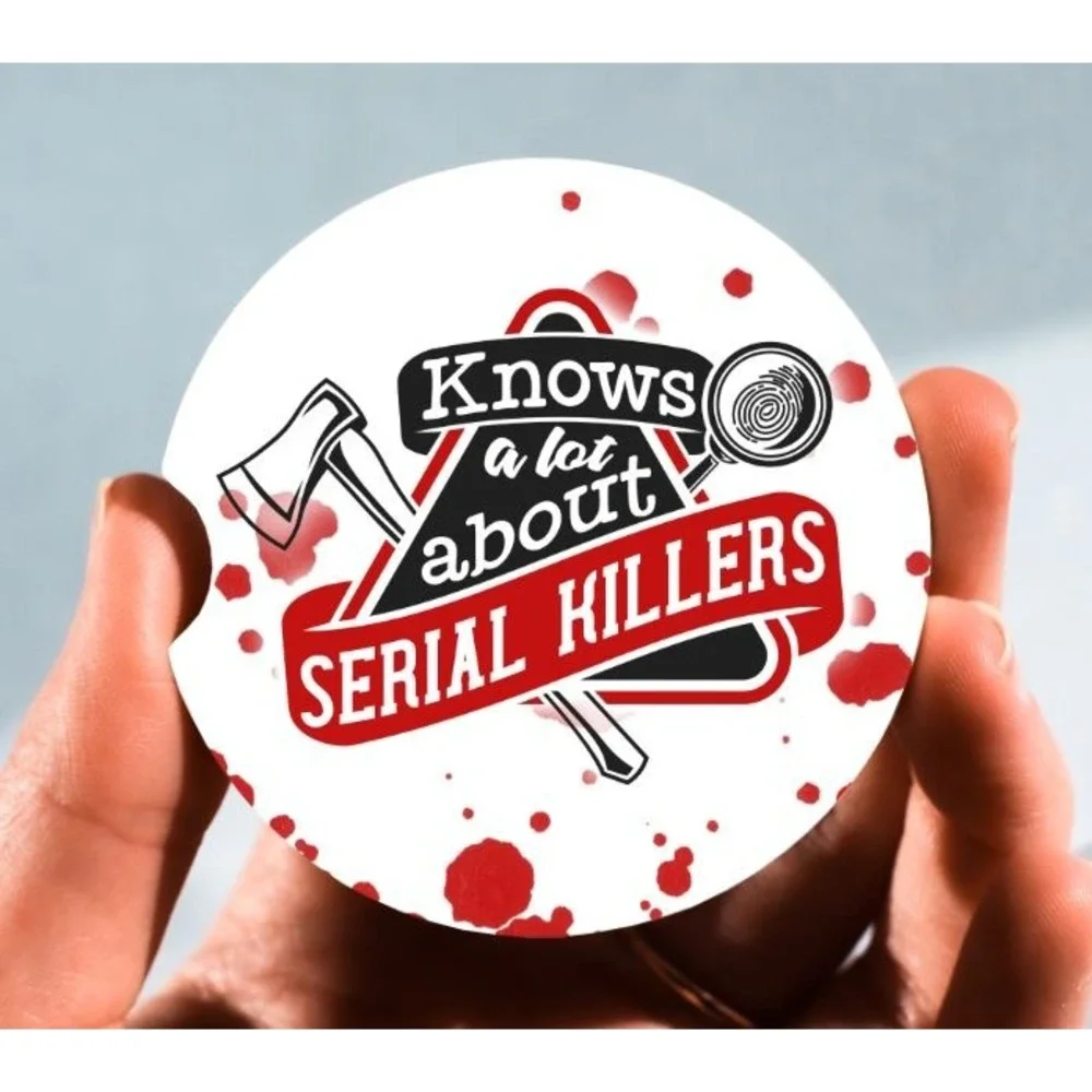 Set of 2 Car Coasters, Knows A Lot About Killer Car Coaster, Neoprene Car Coaste